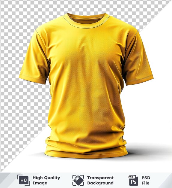 PSD image psd transparente d'un t-shirt jaune vue de devant avec le logo sur un fond isolé