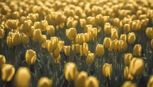 PSD une image rapprochée d'un champ de tulipes sous la lumière du soleil du matin