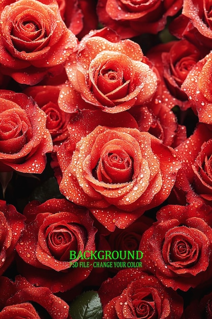 une image de roses rouges avec des gouttes de pluie sur le fond