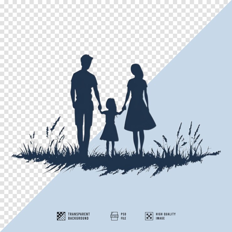 PSD image de silhouette d'une famille se tenant par la main sans fond de qualité hd