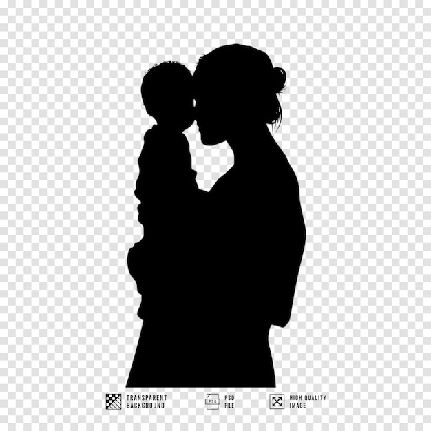 Image de silhouette d'une mère tenant un bébé sur un fond transparent