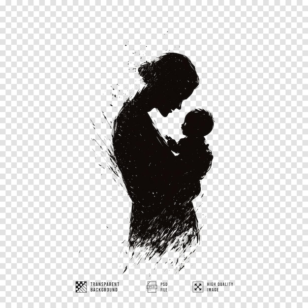Image de silhouette d'une mère tenant un bébé sur un fond transparent