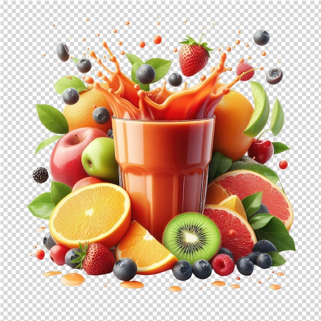 PSD une image d'une tasse de jus et de fruits avec une image d