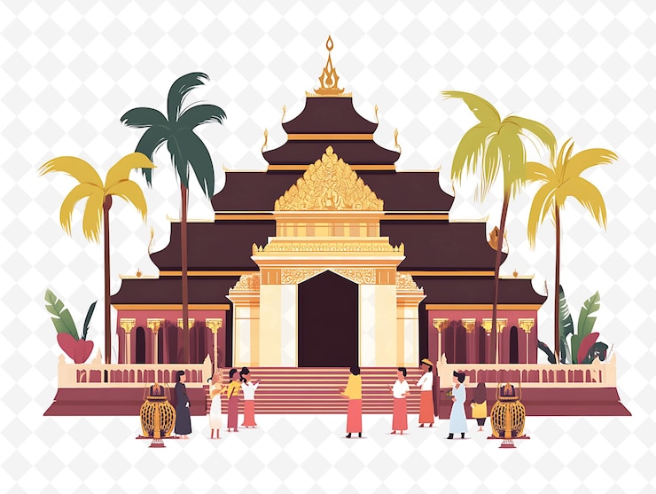 PSD une image d'un temple avec des palmiers et un signe qui dit citez le temple citez