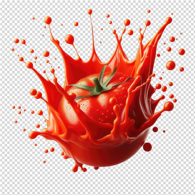 PSD une image d'une tomate avec un éclaboussure de jus d'orange