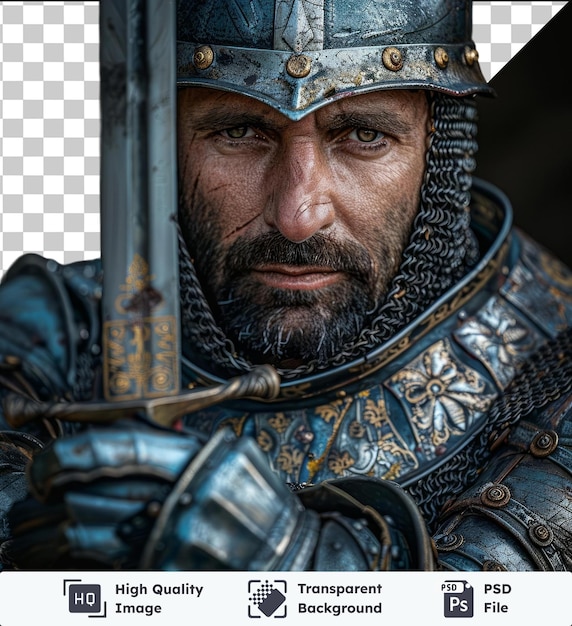 PSD image transparente d'un guerrier en armure et l'épée à la main