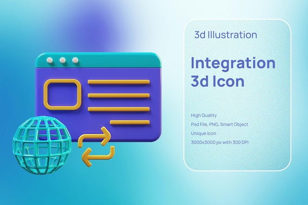 PSD image transparente de l'icône d'intégration avec un style de conception 3d