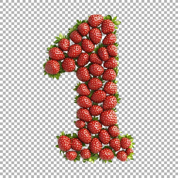 Image transparente ou PNG de rendu 3D d'un numéro d'alphabet 1 fabriqué à partir de graines de fraise