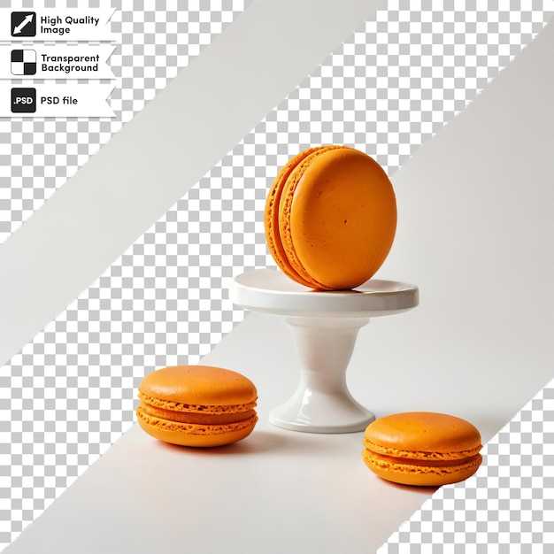 PSD une image de trois macarons orange sur un support blanc