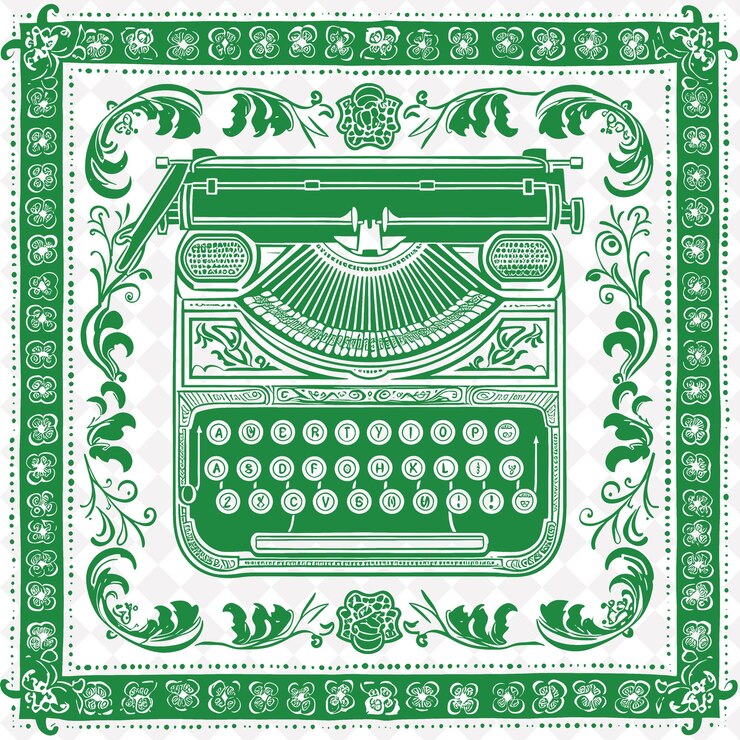 PSD une image verte et blanche d'une machine à écrire avec un fond vert
