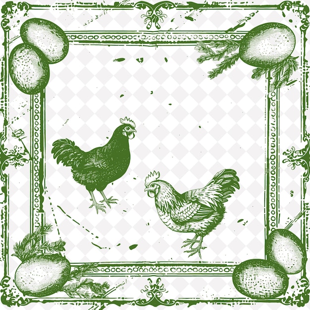 PSD une image verte et blanche d'un poulet et d'un coq