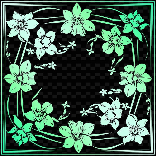 PSD une image verte et noire de fleurs et un fond vert avec une bordure verte