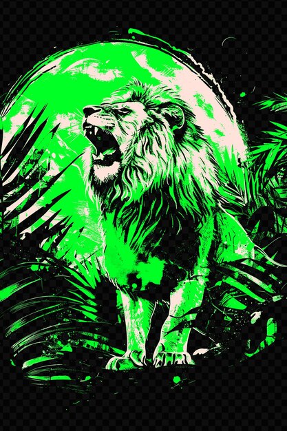 Une Image Verte Et Noire D'un Lion Avec Les Mots 