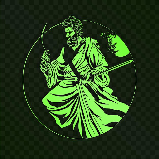 PSD une image verte d'un samouraï avec une épée à la main