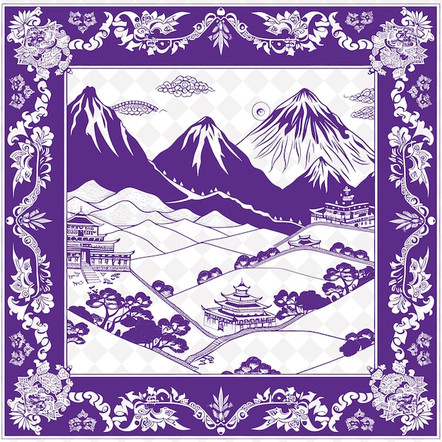 PSD une image violette et blanche d'une montagne avec des montagnes en arrière-plan