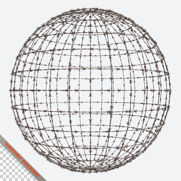 PSD imagem 3d de arame farpado enferrujado em forma de esfera