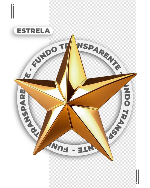 PSD imagem 3d de estrela dourada metálica sem fundo