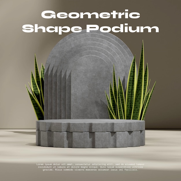 Imagem 3d renderiza pódio de textura de concreto de espaço de maquete em arco de concreto quadrado e sansevieria
