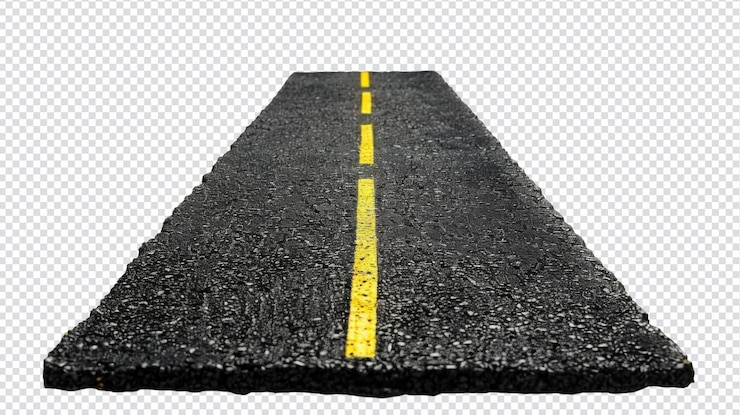 PSD imagem de alta qualidade de uma estrada de asfalto isolada com uma linha central amarela para uso em projetos de transporte e infraestrutura