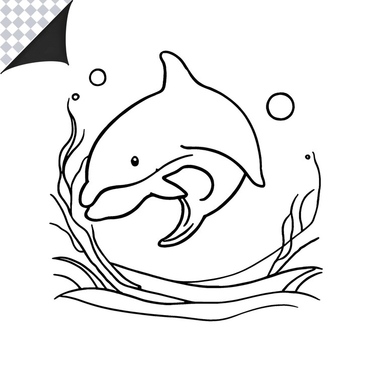 PSD imagem de contorno de golfinho para crianças livro de colorir divertido e fácil página de colorir golfinho
