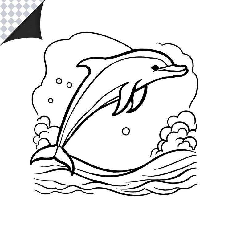 PSD imagem de contorno de golfinho para crianças livro de colorir divertido e fácil página de colorir golfinho