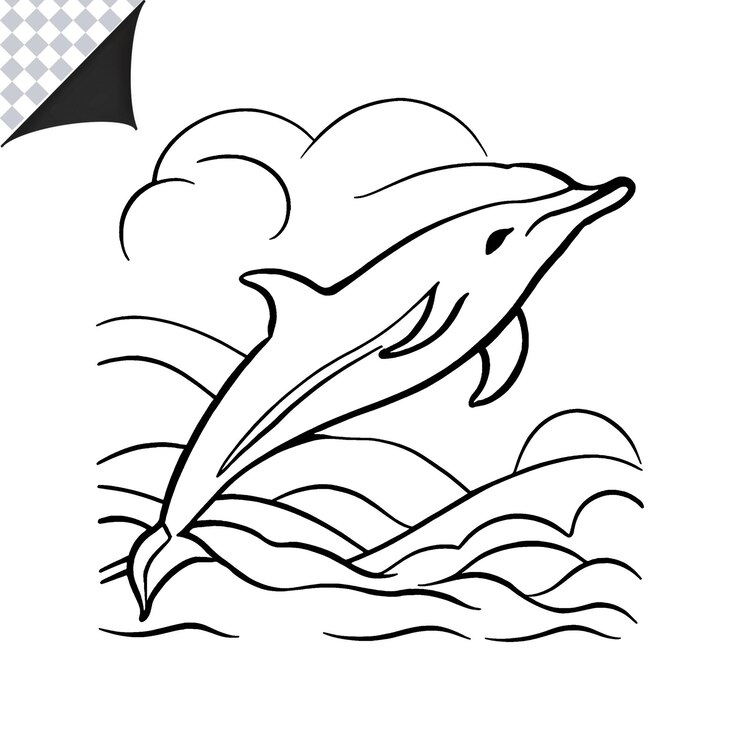PSD imagem de contorno de golfinho para crianças livro de colorir divertido e fácil página de colorir golfinho