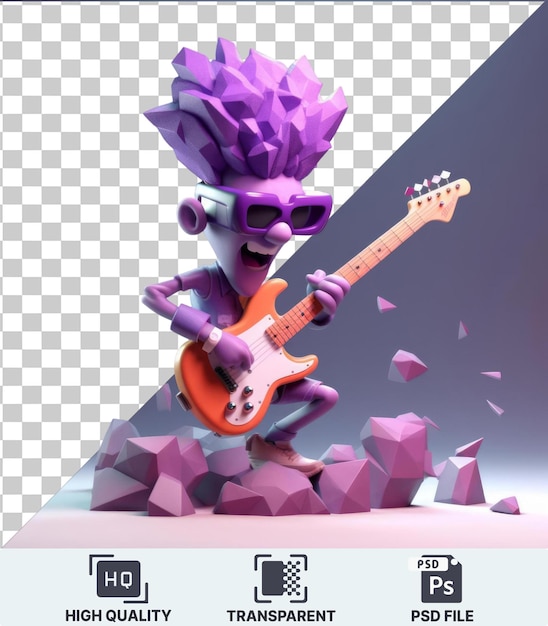 Imagem de desenho animado de estrela de rock em 3d realizando um concerto eletrizante