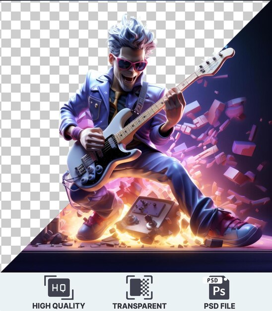 PSD imagem de desenho animado de estrela de rock em 3d realizando um concerto eletrizante