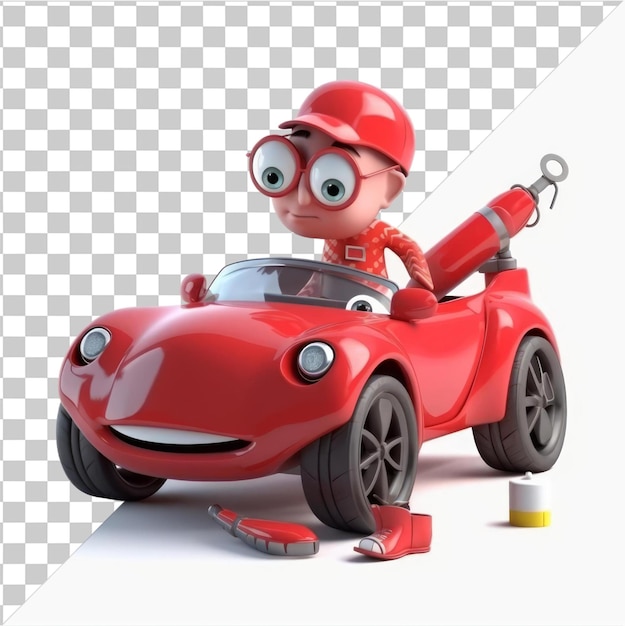 Imagem de desenho animado premium de mecânico de carros de corrida 3d ajustando um carro de alto desempenho