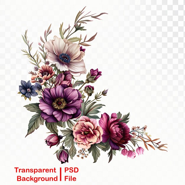 PSD imagem de elemento floral transparente de esquina de qualidade hd