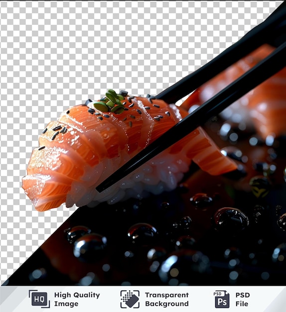 Imagem de psd transparente de atum sushi nigiri em pauzinhos sobre um fundo preto