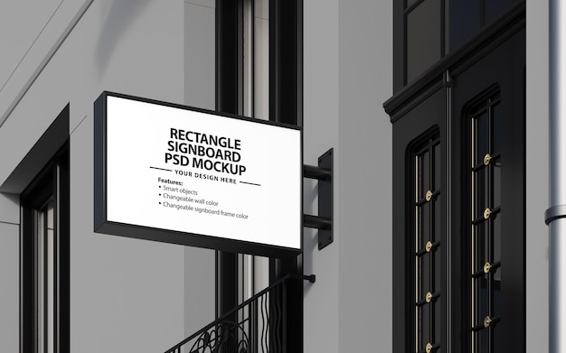 Imagem de renderização 3d de cena exterior de maquete psd de placa de retângulo em branco para modelo gráfico