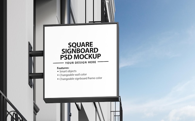 Imagem de renderização 3d de cena exterior de maquete PSD de placa quadrada em branco para modelo gráfico