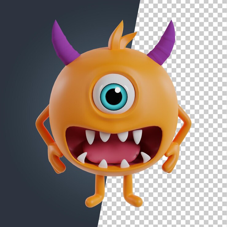 PSD imagem de renderização 3d de monstro chibi fofo
