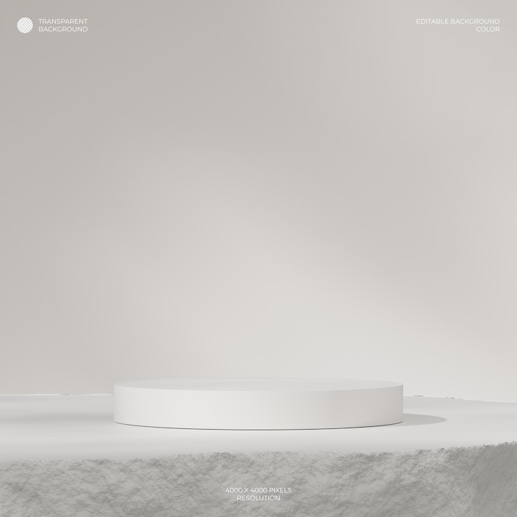 PSD imagem de renderização 3d fundo transparente do pódio de cor branca em quadrado com plataforma de textura áspera