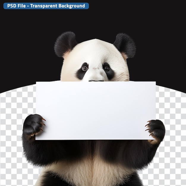 PSD imagem em close-up de um urso panda agarrando uma folha em branco