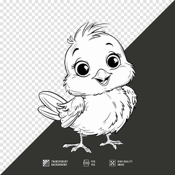 PSD imagem em preto e branco de frango sem fundo em qualidade hd