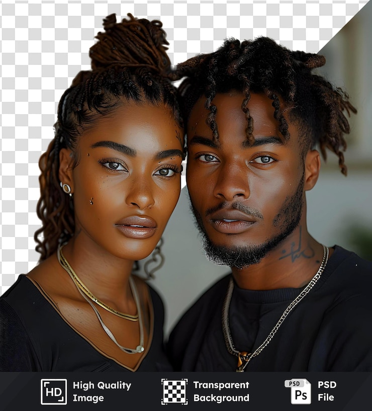 PSD imagem isolada de duas pessoas com dreadlocks olhando para a câmera em um retrato em close-up