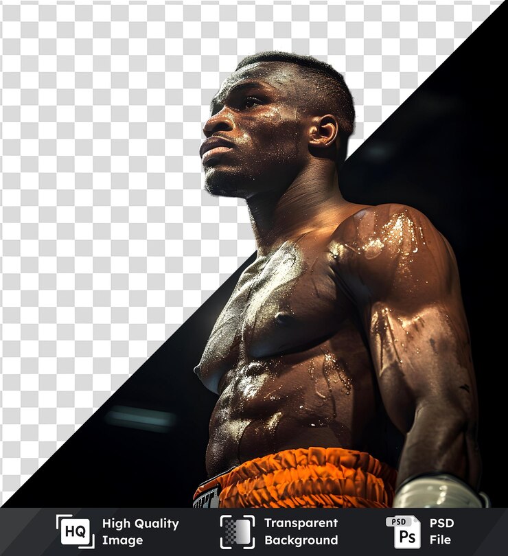 PSD imagem isolada de um homem musculoso vestindo calções de boxe laranja