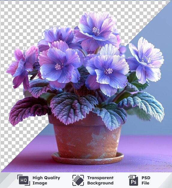 PSD imagem png de planta em vaso em mesa rosa e roxa