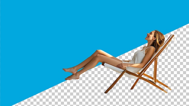 Imagem PNG transparente de mulher tomando banho de sol em uma cadeira de terra em fundo branco