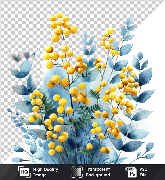 PSD imagem psd com belas aquarelas flores de mimosa folhas clipart e elementos florais