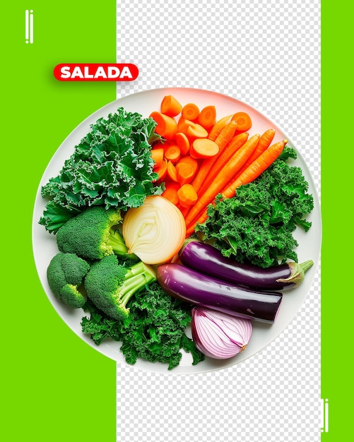 PSD imagem psd de salada e prato de frutas sem fundo