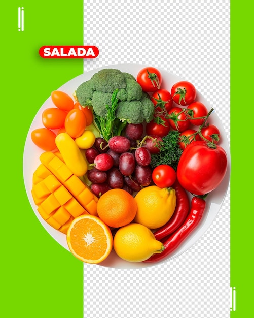 PSD imagem psd de salada e prato de frutas sem fundo