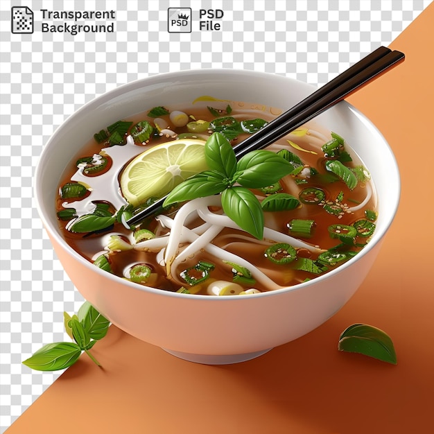 PSD imagem psd deliciosa tigela de sopa de pho com pauzinhos