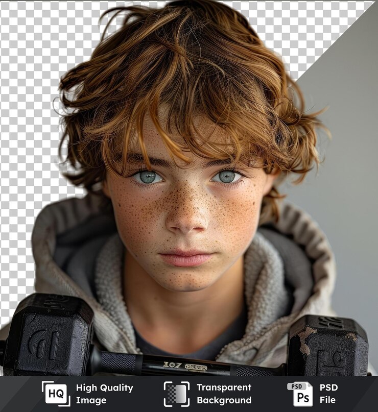 PSD imagem psd jovem menino adolescente exercitando com halteres isolados em um fundo isolado