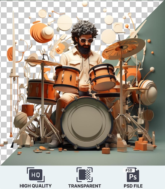 PSD imagem psd transparente de baterista 3d tocando em uma banda