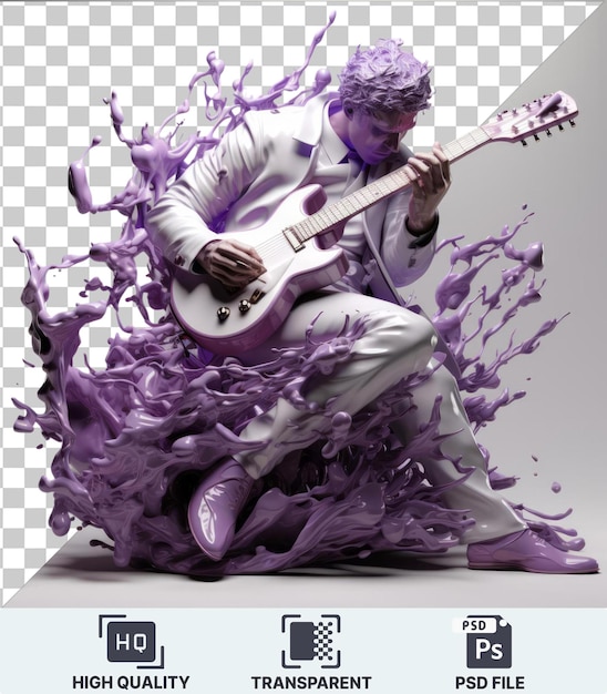 PSD imagem psd transparente de guitarrista elétrico 3d em uma apresentação solo