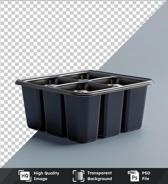 PSD imagem psd transparente de uma vista traseira de uma bandeja de cubos de gelo de silicone preto isolado contra um cinza