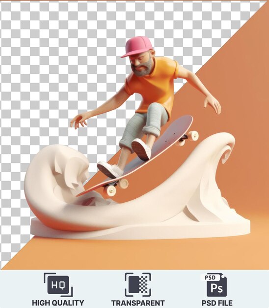 PSD imagem psd transparente desenho animado de patinador 3d executando truques que desafiam a gravidade